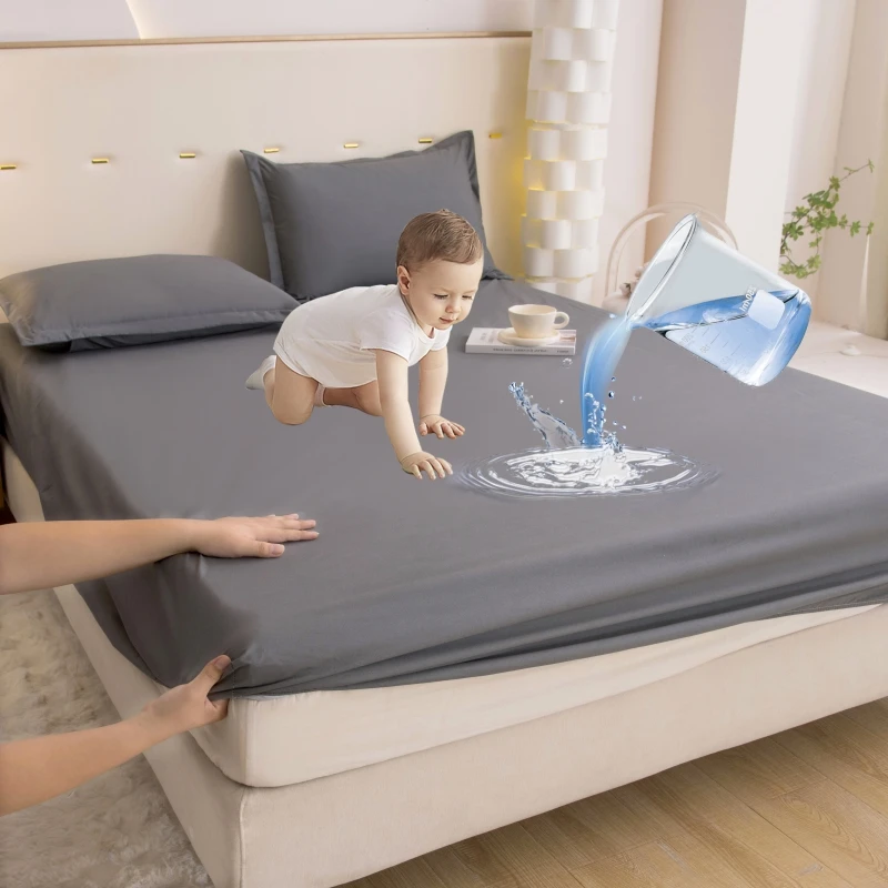 1pc Fitted Sheet 100% Polyester Brushed Solid  WaterProof Mattress Protector  Breathable153x203cm/182x203cm/198x203cm