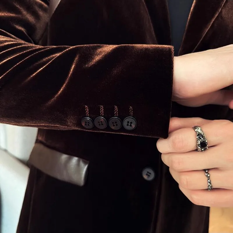 Herfst Winter Nieuwe Mannen Gemerceriseerd Fluwelen Slim Fit Pak Jassen Mode Lederen Splicing Casual Business Formele Party Tailcoat 4XL-M