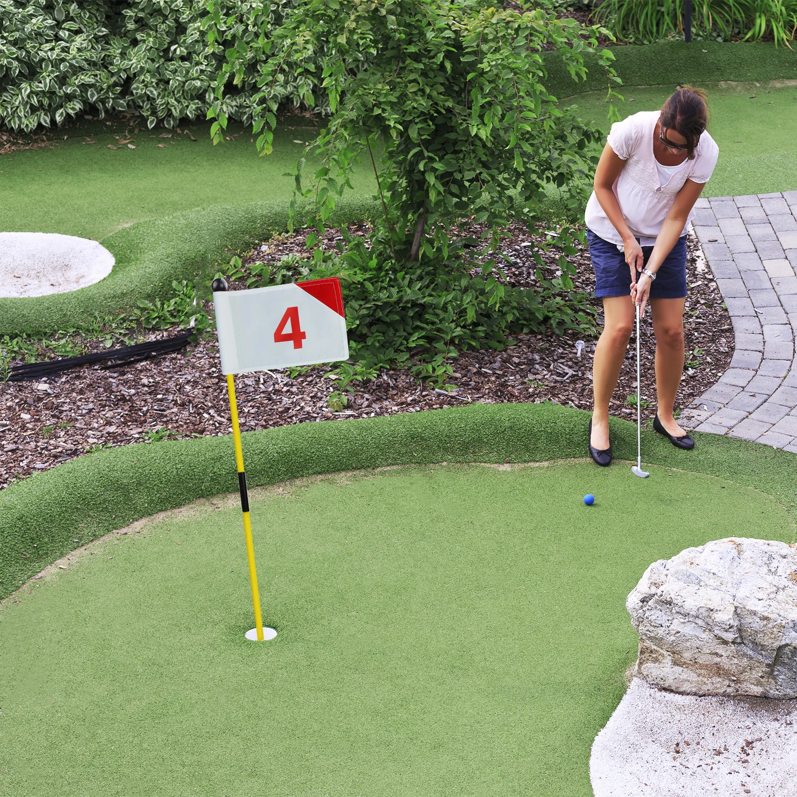 KOFULL Golf Putting Green Flag for Yard Double-Sided Numbered Golf Flagstick Hole Cup Set Portable 2-Section Design for Gift