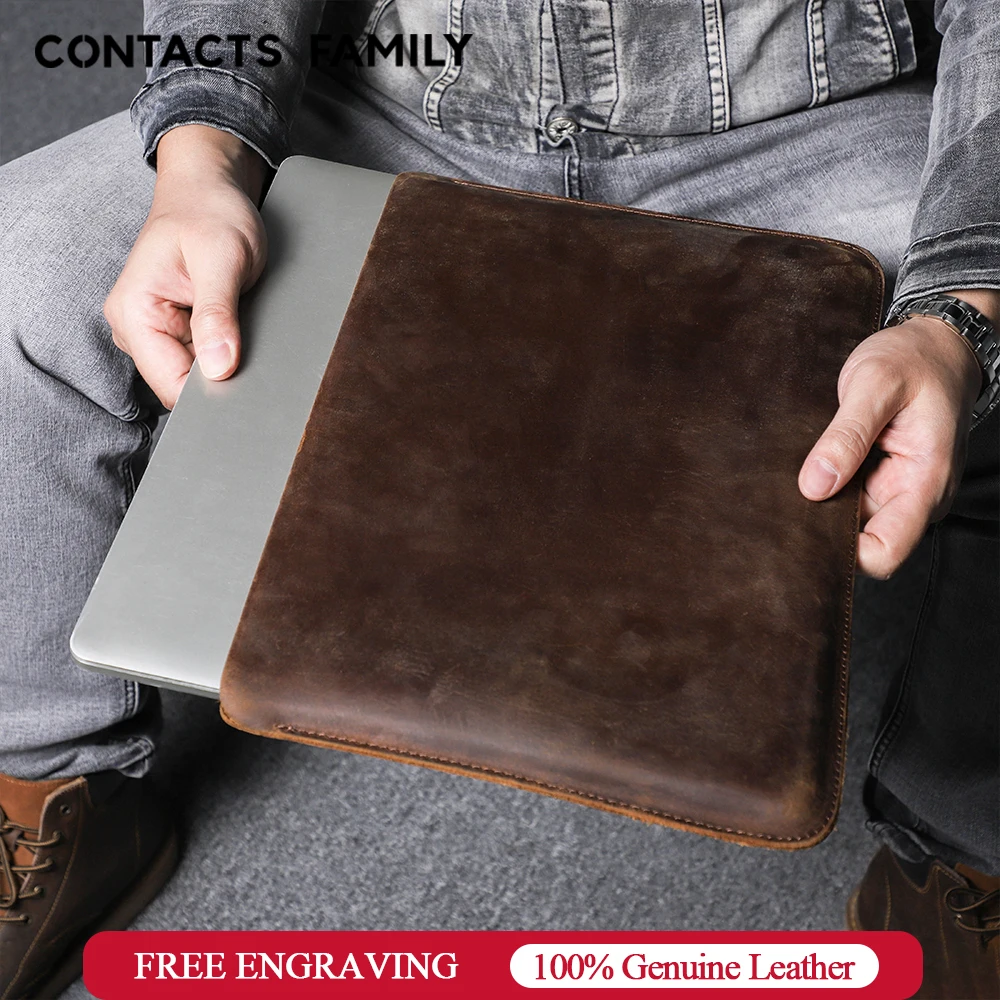 CONTACTS FAMILY Retro Laptop Case For Macbook Air 13 M1 M2 2022 Pro 13 14 inch Case Genuine Leather Mouse Pad Cover Sleeve