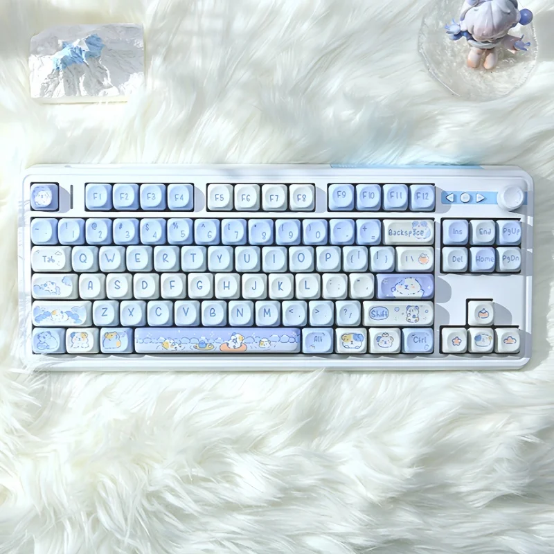 Anime dos desenhos animados azul gradiente tema keycaps 132 chave moa cereja perfil pbt sublimação térmica bonito criativo personalizado keycaps