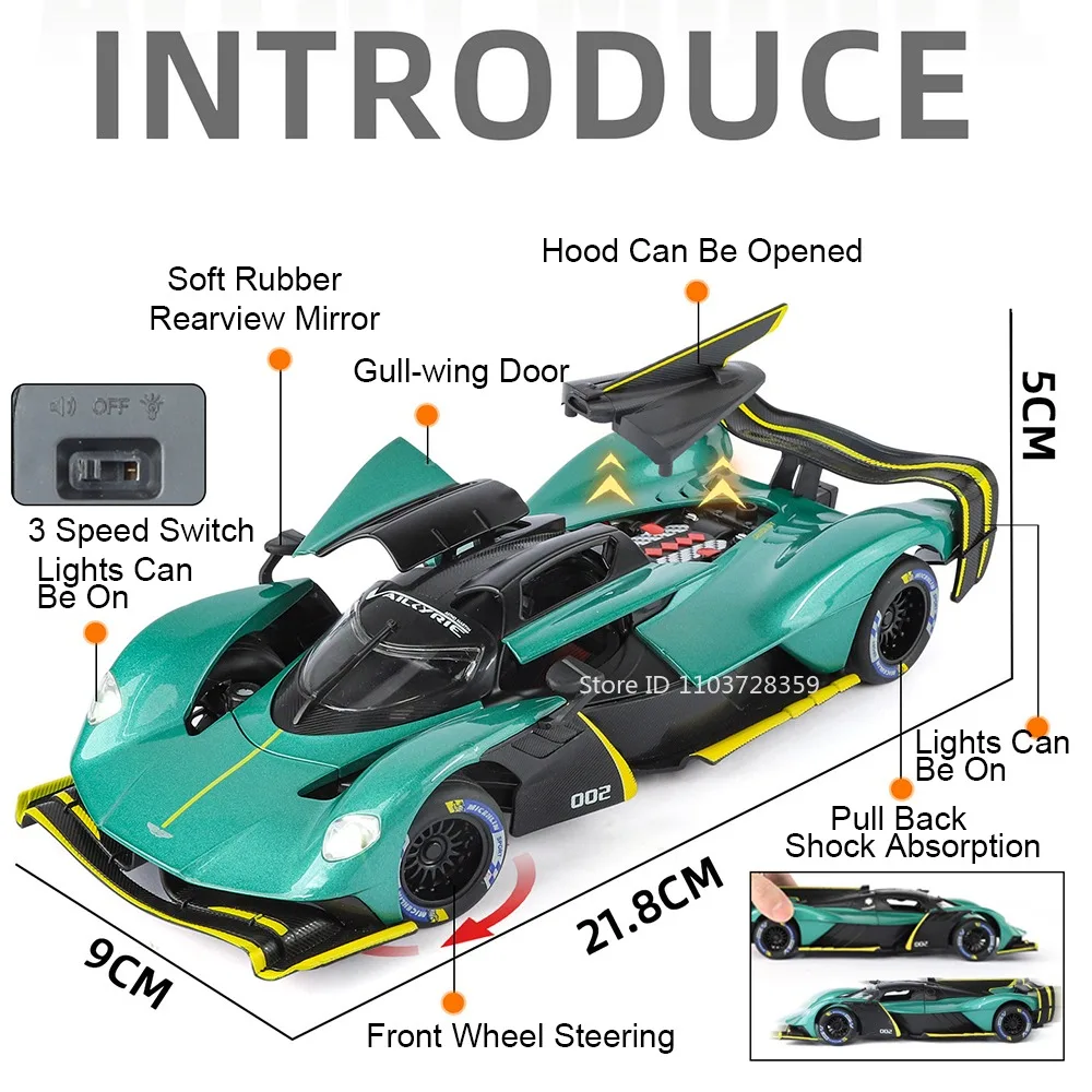 1:24 Valkyrie LP770-4 Supercar-Spielzeugmodelle, Legierung, Druckguss, Ton, Licht, Türen, geöffnet, zurückziehbare Simulationsfahrzeuge für Kindergeschenke