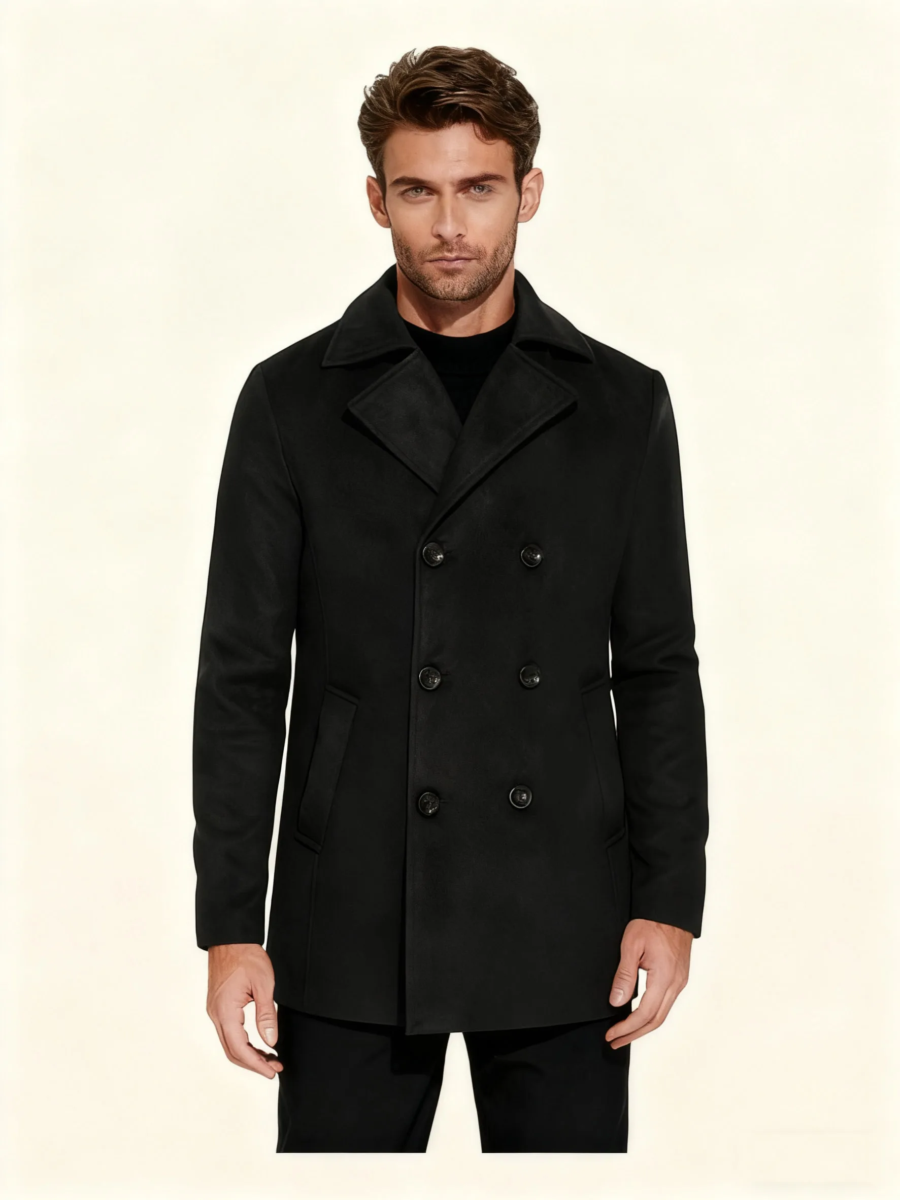 معطف صوفي للرجال للخريف والشتاء بأزرار مزدوجة الصدر بقصة ضيقة وسترة عصرية وسيم لحفلات الزفاف والعريس