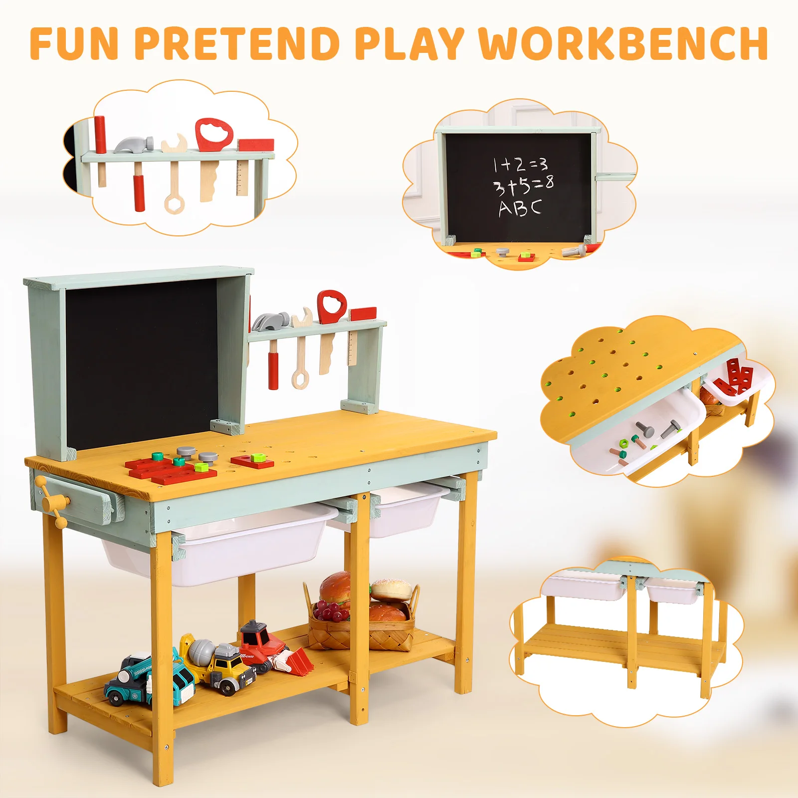 Wooden Tool Bench,Pretend Play Toys Workbench for Kids,Workshop with Building Tools Sets,Construction Toys Educational Gift