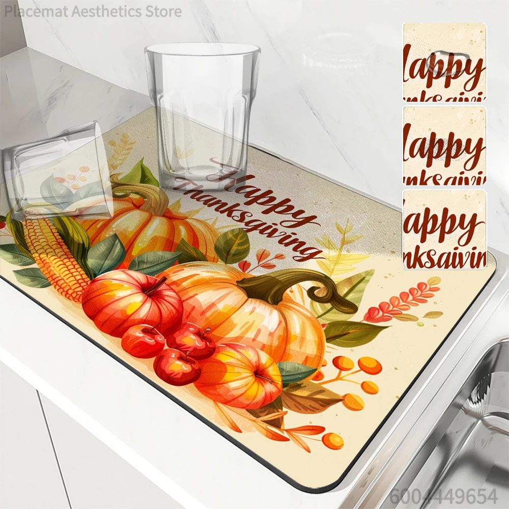 Antiskid Kitchen Absorbent Draining Mat Thanksgiving Fall Super  Draining Coffee Dish Drying Mat Quick Dry Bathroom Drain Pad