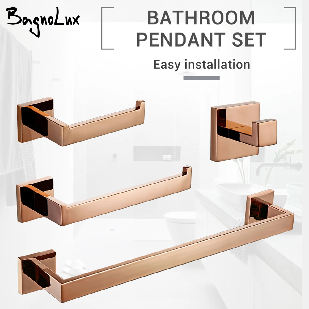 BagnoLux Rose Gold Stainless Steel Beautiful Wall Hook Toilet Paper Holder Towel Bar Bathroom Accessories