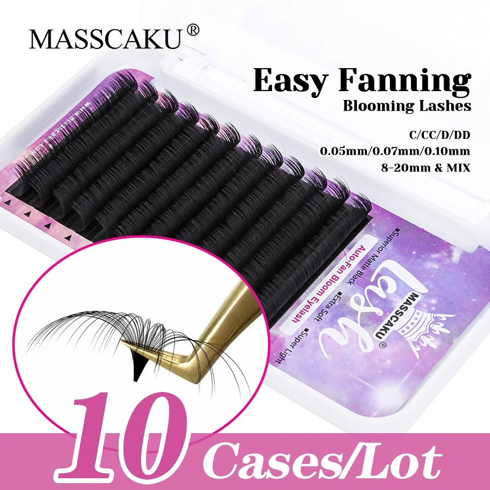 

MASSCAKU 10cases/lot High Quality C/D Curl One Second Blooming Eyelash Individual Waterproof Easy Fanning Lash for Beauty Salon