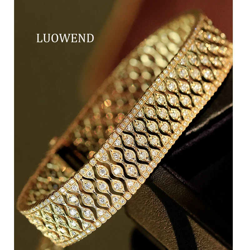 LUOWEND 100% 18K Yellow Gold Bracelet Luxury Fashion Design 3.72carat Real Natural Diamond Bracelet for Women Fine Jewelry