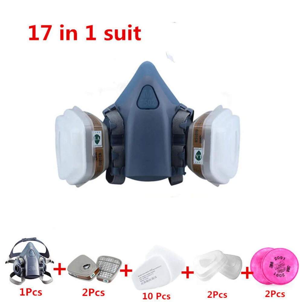 

17 in 1 7502/2091/6001/5N11/501 Reusable Respirator Filter Cartridge Cotton Painting Spraying Gas Mask