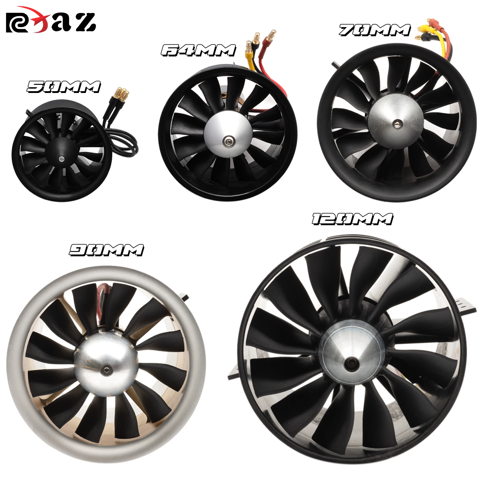 RC 50/64/70/90/120mm EDF Ducted Fan with Brushless Motor,12 Blades High Thrust for RC Jet Airplane Model Aircraft Spare Parts