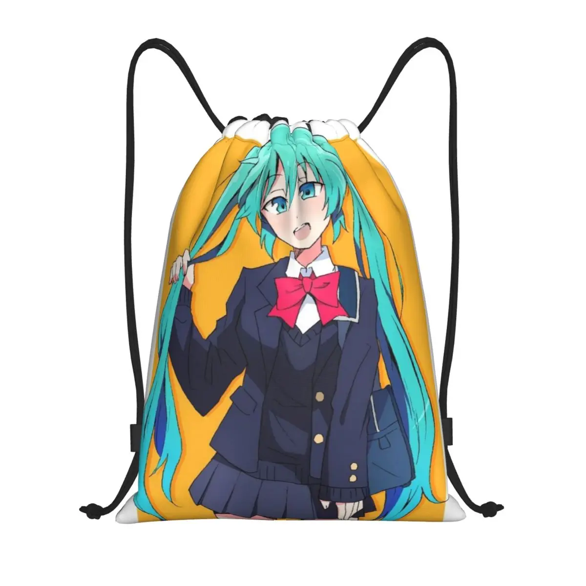 Hatsune Miku-bolsa deportiva portátil, bolso grueso con cordón, mochila para montar en el gimnasio, zapatos, ropa