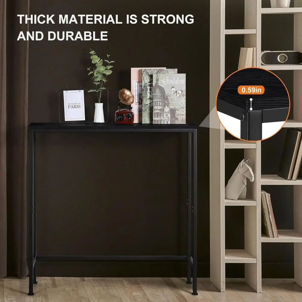 

31.4" Black Entryway Table ern Narrow ole Table with 2 Hooks Thin Small Behind Couch Table or Living Room oyer Hallway Next to S