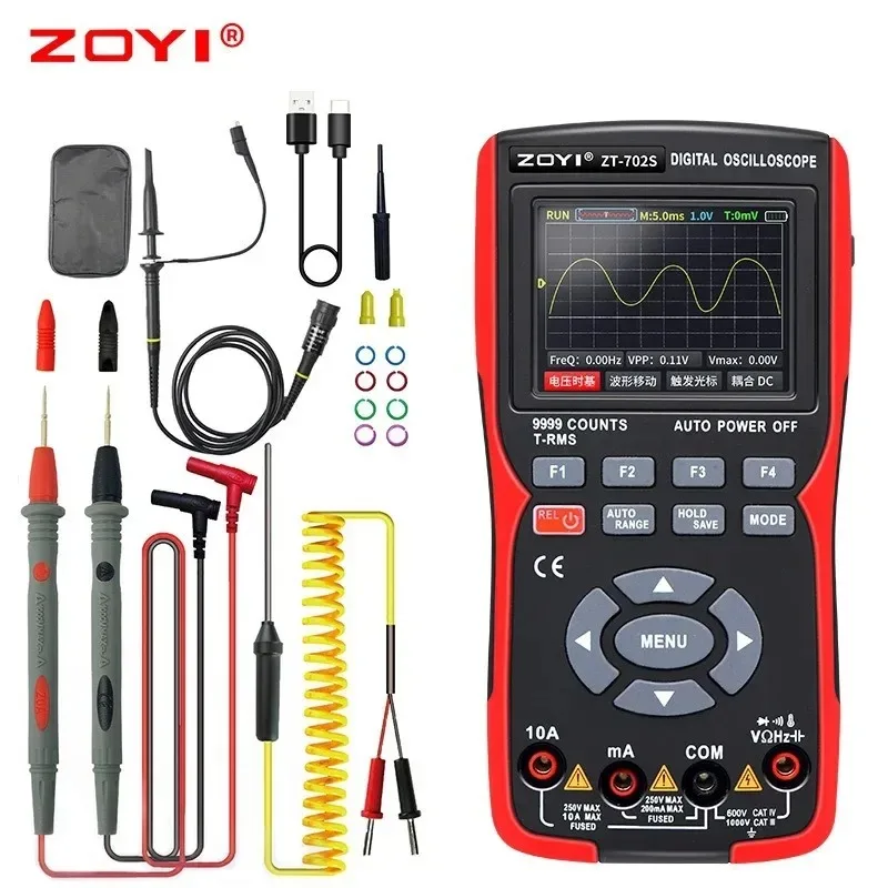 

ZOYI ZT-702S 2 in 1 Handheld Digital Automotive Oscilloscope Multimeter, Single Channel 10MHZ Bandwidth,64Kbyte Record Length,48