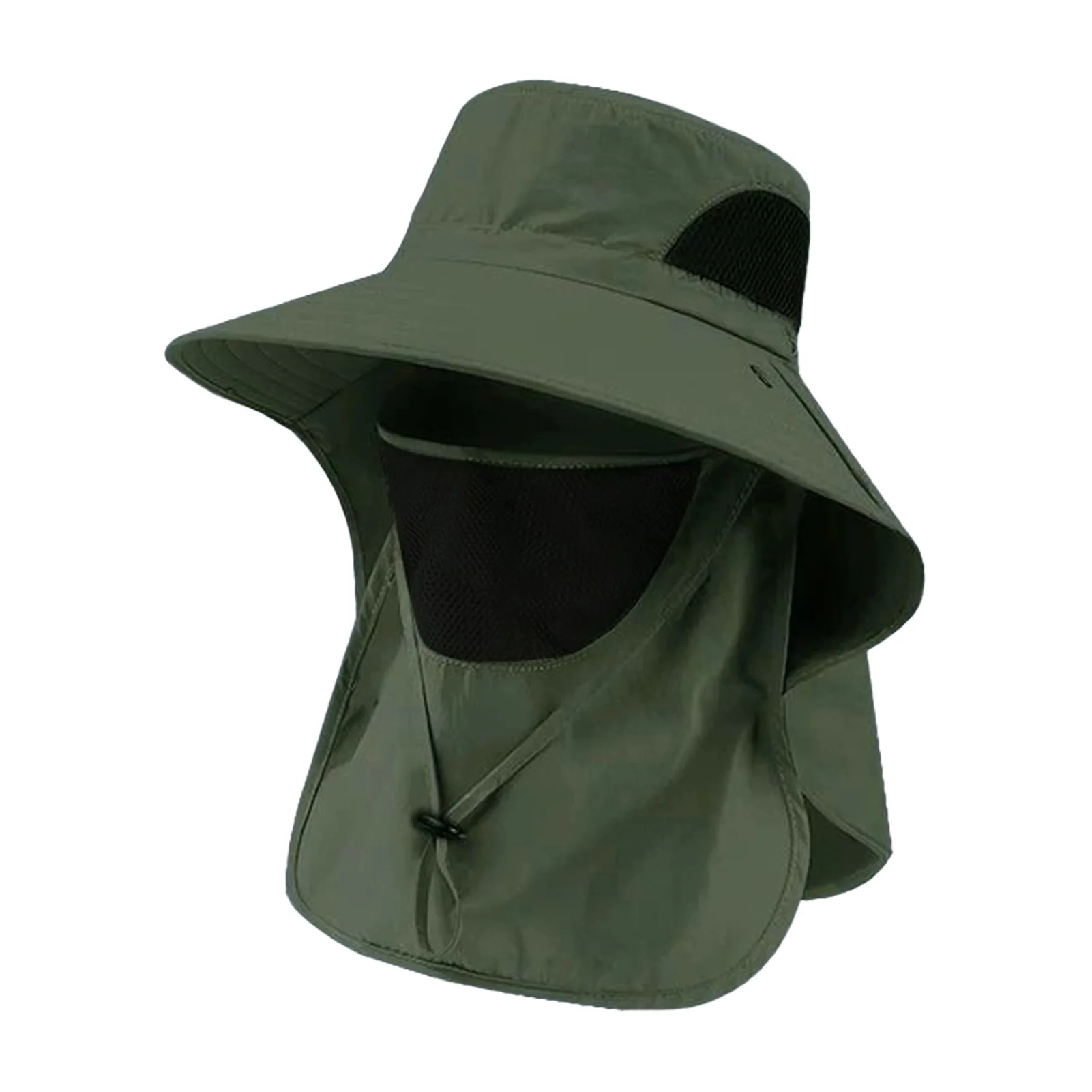Polyester Sun Fishing Hat With Neck Cover Wide Brim UV Protection Breathable With Chin Strap For Beach Hiking Men Women
