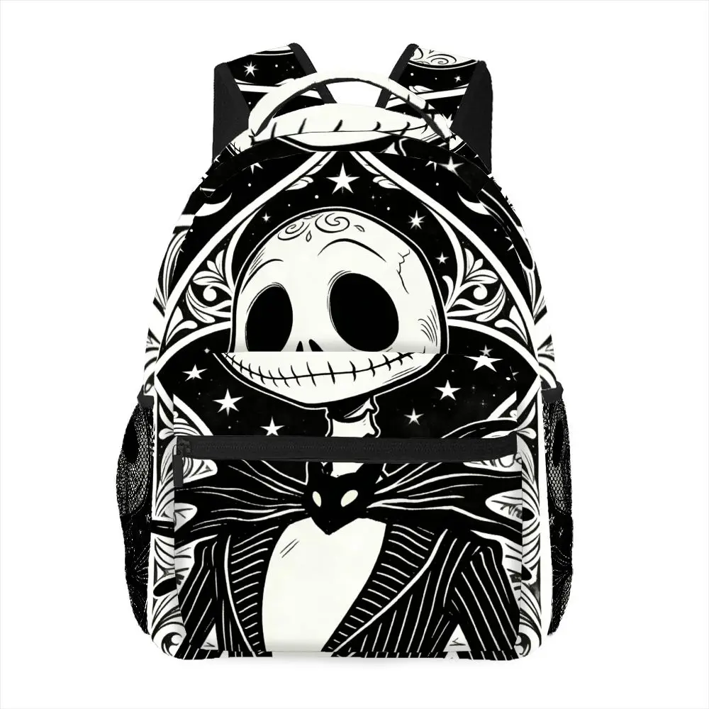 

1PC Disney Black White Jack Skellington Cartoon Print Backpack Adjustable Straps Zipper Closure Unisex School Bag