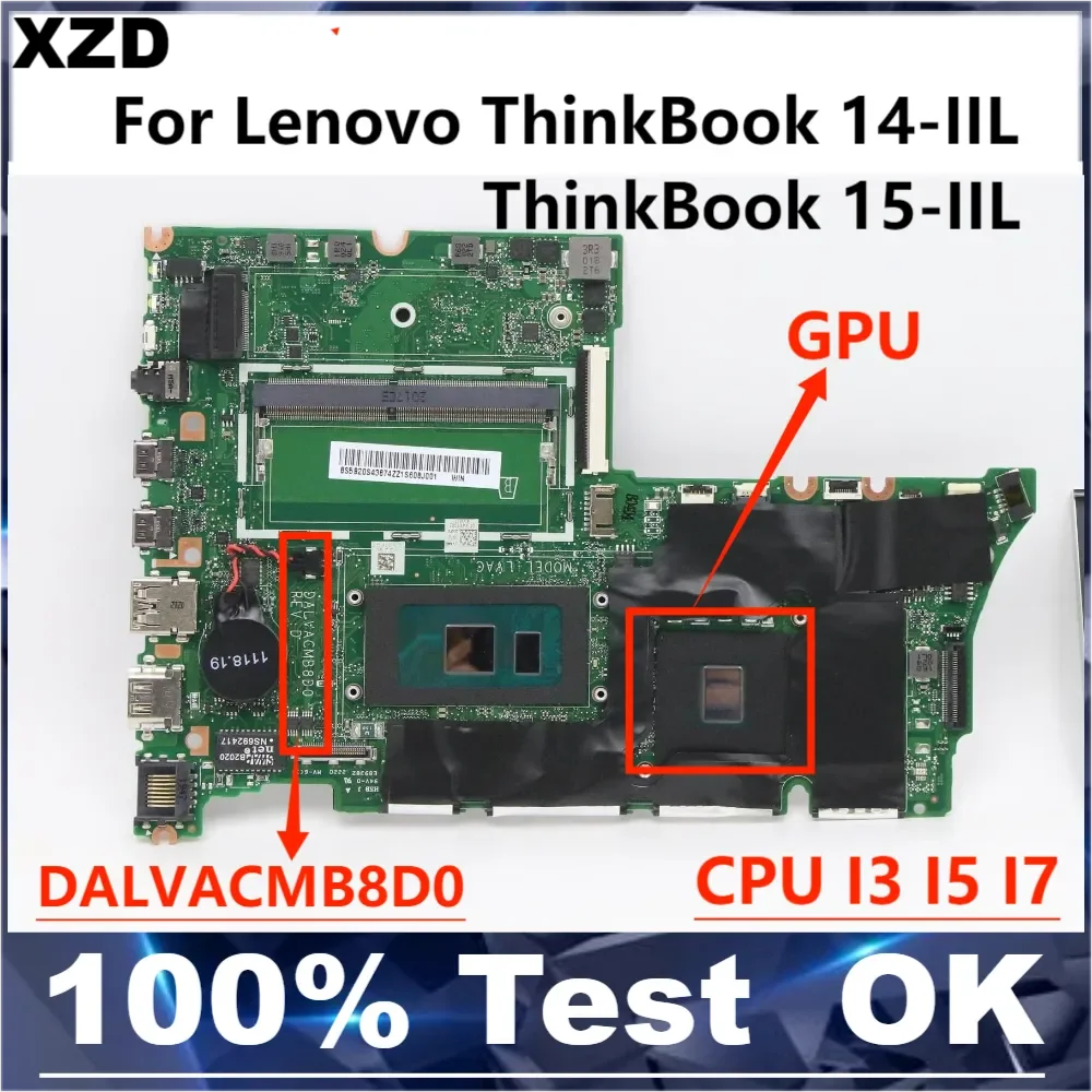 DALVACMB8D0 Mainboard  For Lenovo ThinkBook 15-IIL ThinkBook 14-IIL Laptop Motherboard With I3 I5 I7 CPU,GPU 2G 100% TEST OK