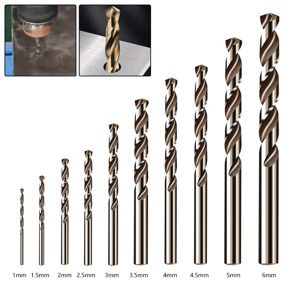 10pcs/set HSS M35 Cobalt Auger Drill Bit 1-6mm Metal Stainless Steel Drilling Cutter Fit 1/1.5/2/2.5/3/3.5/4/4.5/5/6mm