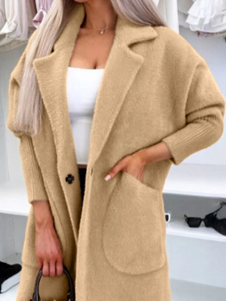 

Turn-down Collar Long Sleeve Casual Button Coat with Pockets