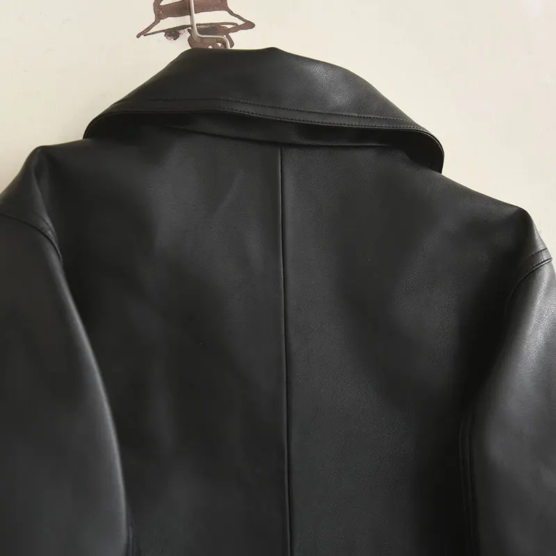 Ele Bla PU Leather Jaet ort Outerwear 2025 Autumn Winter Sle Turn-down Collar Slimming Versatile Sweet Cool Trend