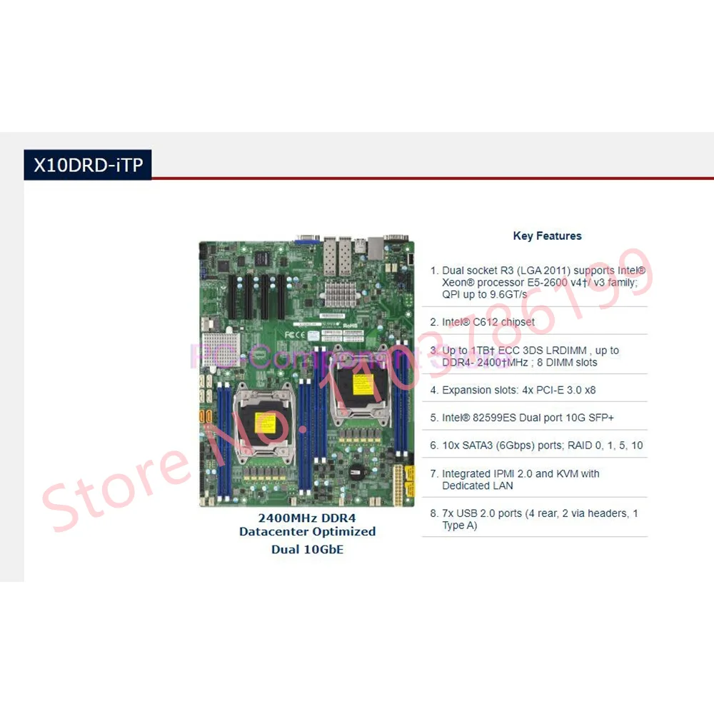 

PC Motherboard E5-2600 v4/v3 Family Processor Dual Port 10G SFP+ LGA2011 DDR4 X10DRD-iTP