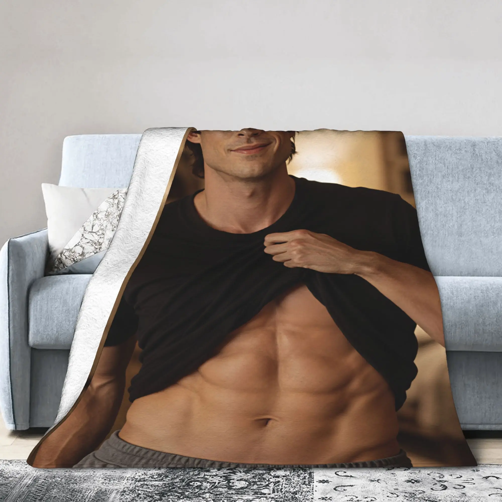 Super Warm Blankets Travel Damon Salvatore Muscle Shot Throw Blanket  Flannel Bedspread For Couch Bed Novelty Sofa Bed Cover