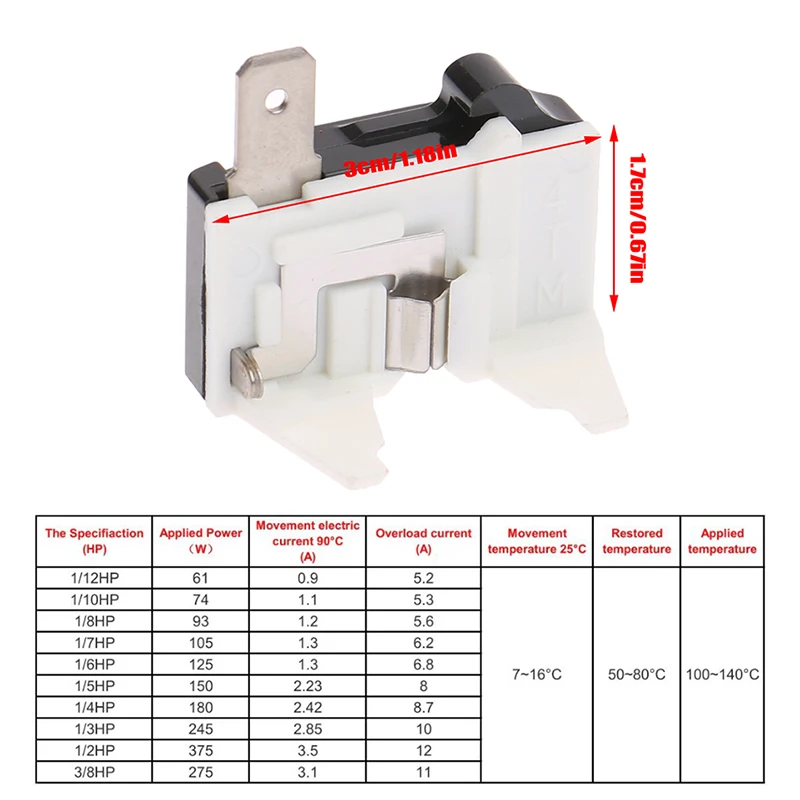 1pc 4TM 110/220V Refrigerator Overload Protector Freezer Replacement Relay 1/2 1/3 1/4 1/5 1/6 1/7 1/8HP Protector Wholesale