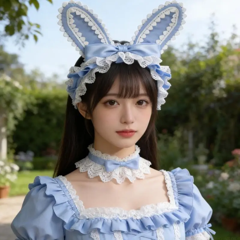 31bf-ウサギの耳ちょう結びヘアバンドアニメメイドコスプレアクセサリー女性女の子ヘアクリップ