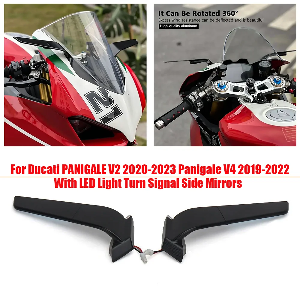 

Для Ducati PANIGALE V2 2020-2024 Panigale V4 2019-2024 мотоциклетные зеркала заднего вида со светодиодной подсветкой, боковые зеркала с указателем поворота, черные