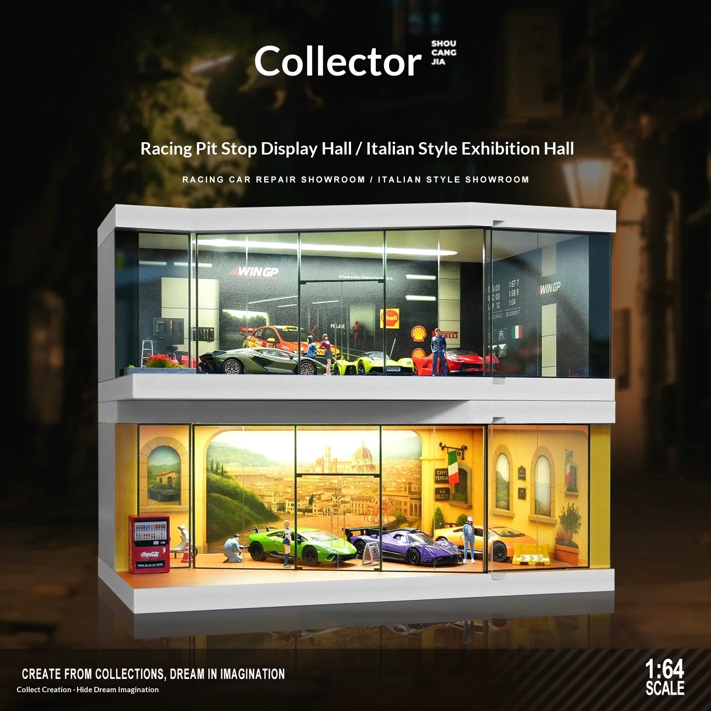 

Коллекционная диорама-гараж для моделей автомобилей масштаба 1:64 с LED-подсветкой, витрина для сборки и демонстрации, пылезащитный декор для коллекции машинок