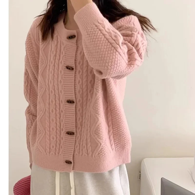 الخريف والشتاء جديد جولة الرقبة جوفاء خارج 100 الصوف سترة مشغولة من الصوف المرأة تنوعا معطف فضفاض سترة غير رسمية