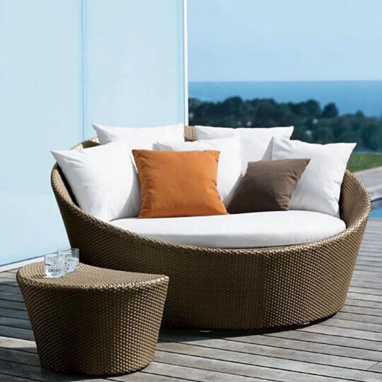 Outdoor leisure balcony sofa bed lounge chair furniture indoor and outdoor covered rattan round bed