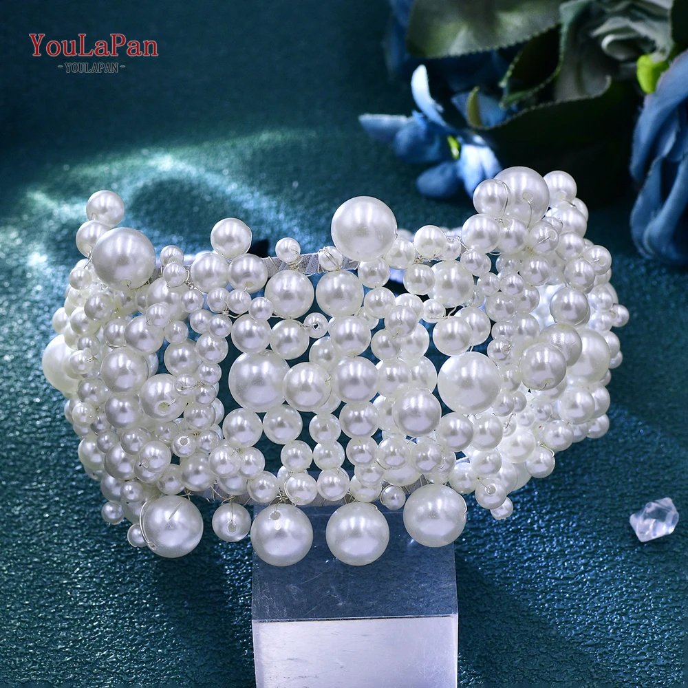 YouLaPan Elegant Pearl Bride Hair Hoop Fashion White Color Faux Pearl Wedding Headband Butterfly Shape Party Headwear HP704