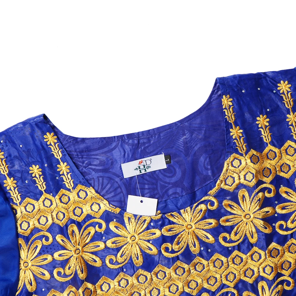 H&D Damen Traditionelle afrikanische Kleider Bazin Hochwertige Stickerei-Kleider Blaues traditionelles Kleid für Hochzeitsfeiern