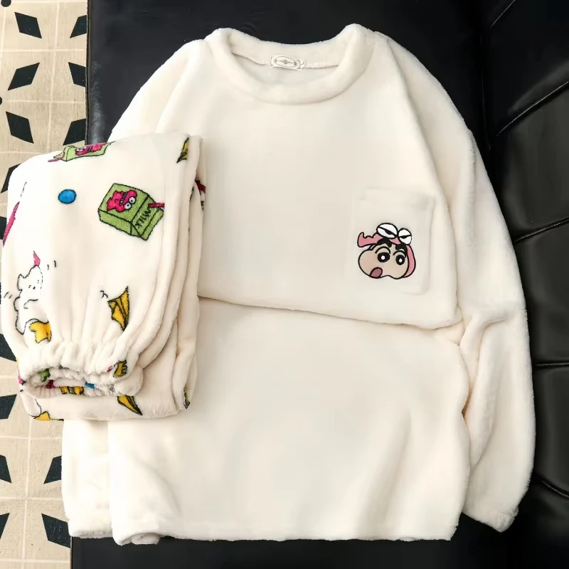 Crayon Shin-Chan Women's Pajamas New Comfortable Flannel Pajamas Autumn Winter Thickened Warm Cartoon Cute Dormitory Home Suit