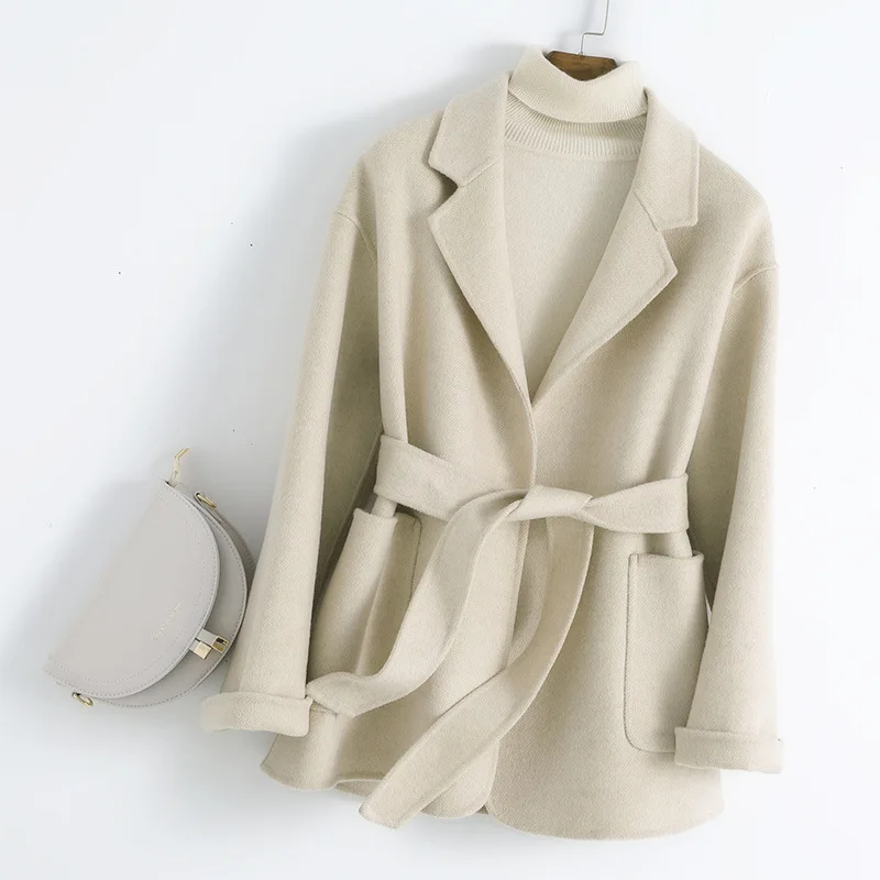 Autumn and winter double-sided cashmere coat high-end women's short short Korean version slim-fitting suit collar woolen coat