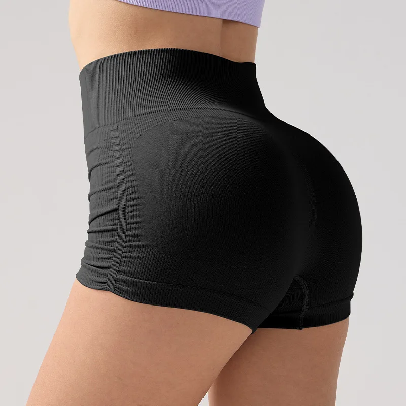 Women High Waist Fitness Shorts Gym Hip Lifting Yoga Sports Tight Running Shorts Exercise Three Folded Yoga Shorts