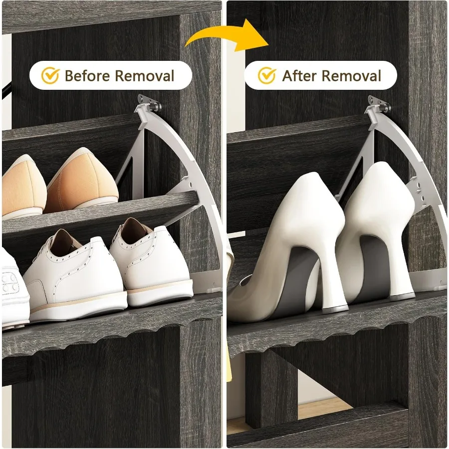 خزانة الأحذية لتخزين خزانة الأحذية المخفية للمدخل مع درجين قابلين للطي رف الأحذية المخفي طويل القامة منظم الأحذية قائم بذاته #5