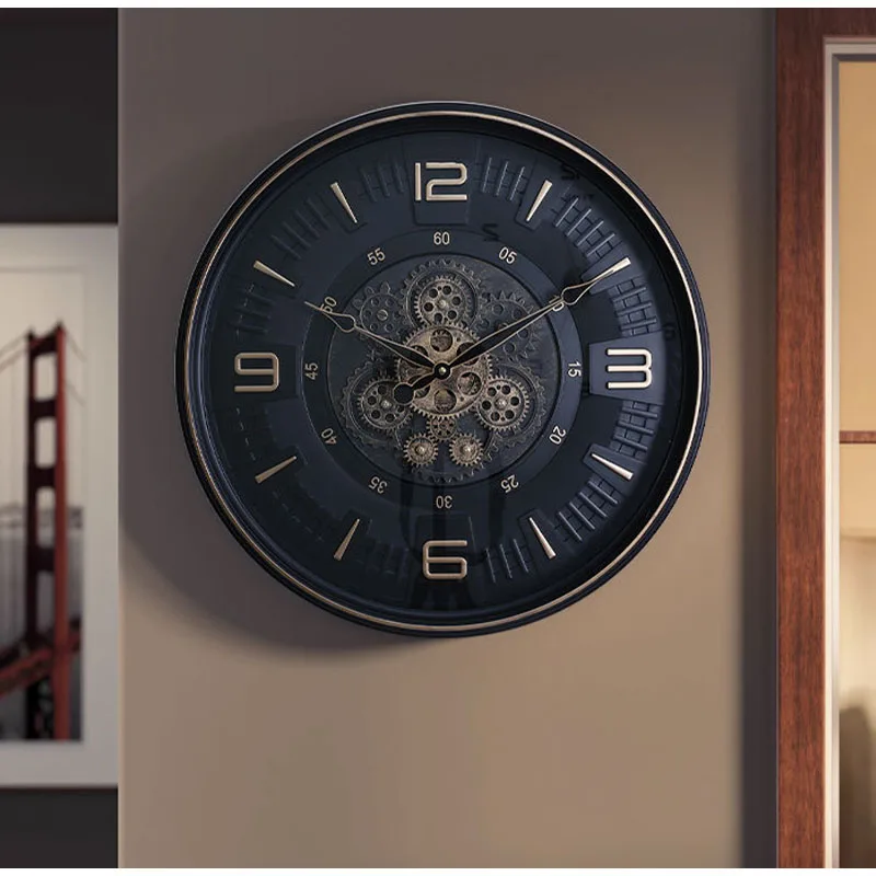 20 Inch Moving Gears Industrial Wall Clock Silent Sweep Non‑Ticking Steampunk Vintage Wall Clock for Living Room Decor