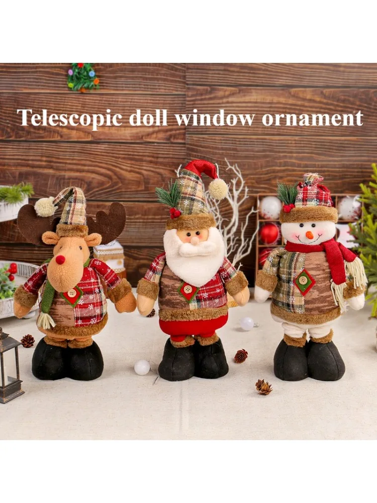 

Christmas Telescopic Doll Showcase Decoration Santa Claus Snowman Standing Doll Holiday Decoration