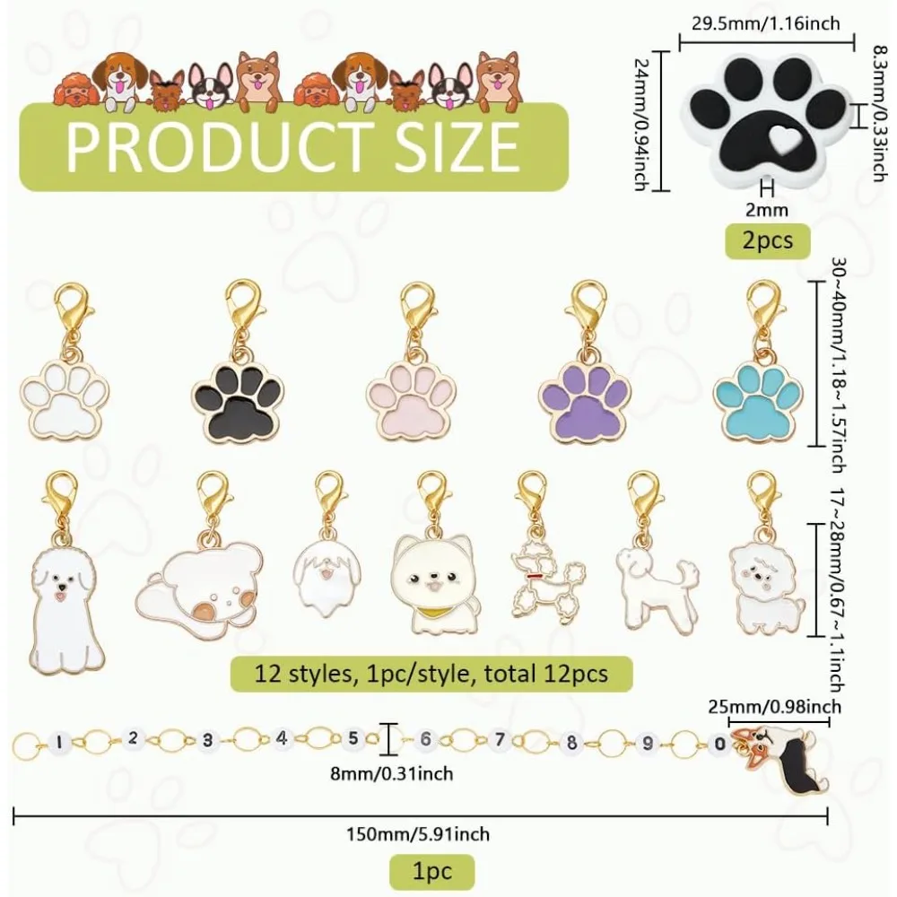 DIY Knitting Tool Kits including Dog Alloy Enamel Pendant Stitch Markers Acrylic Beaded Knitting Row Counter Chains