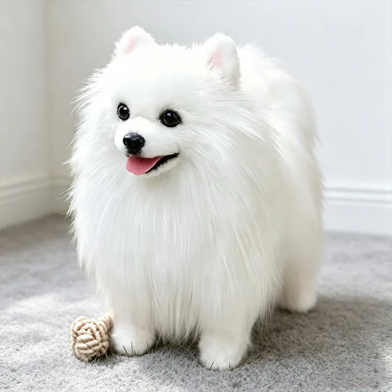 Realistic Plush Toy Simulation Pomeranian Cat Stuffed Doll Cute Companion Gift Home Desktop Decoration Ornament