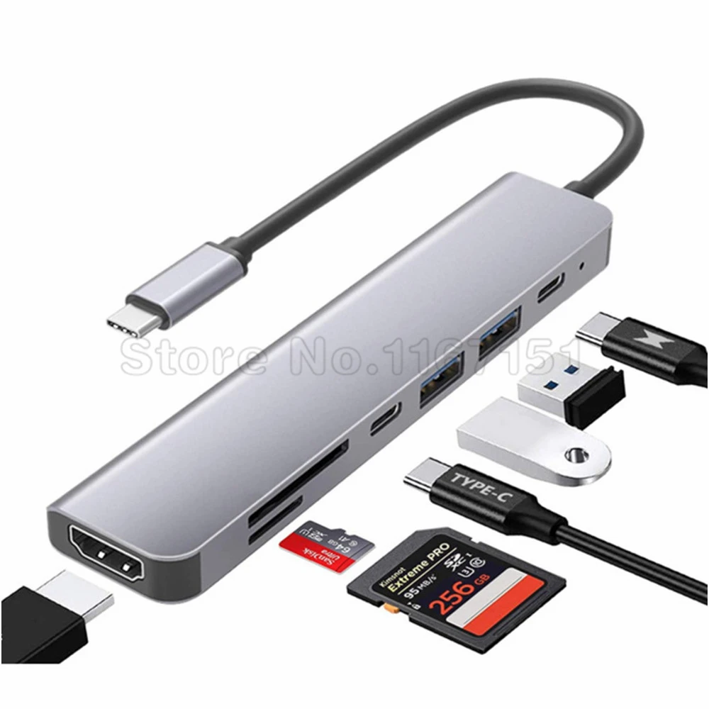 Type C to 4K HDMI-compatible USB C 3.0 2.0 Dock SD TF Card Reader Adapter for MacBook Samsung S21 Dex Xiaomi 10 HDTV