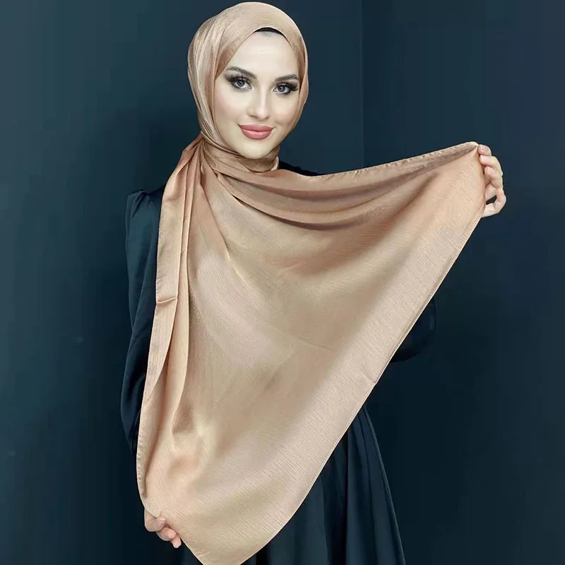 Muslim Satin Scarf Women Luxury Abaya Silk Hijab Islamic Crinkle Hijabs For Woman Instant Abayas Shawl Jersey Dress Turban