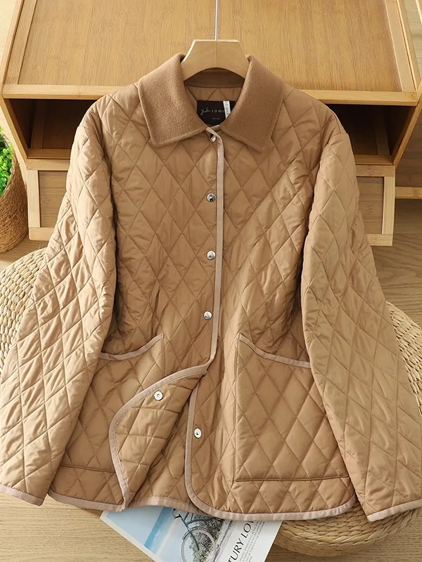 

Retro Diamond id Cotton irt Sle Women's Winter Faion Loose Lightweight All-Match Open Cardigan Cotton Coat