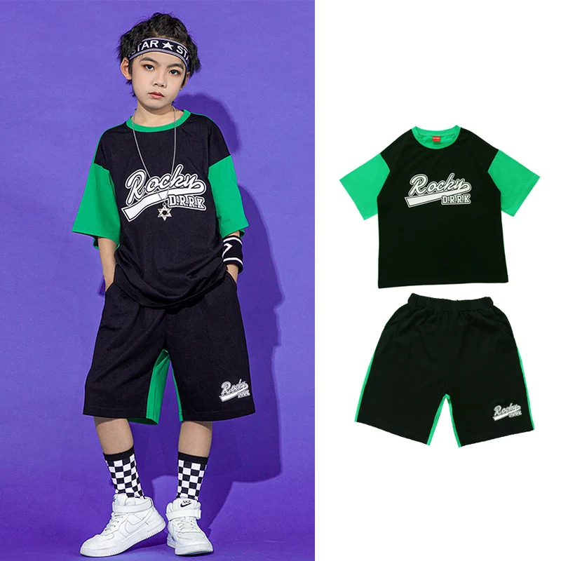 

Street Dance Clothing Suit For Kids Loose Hip Hop Dancewear Summer Jazz Dancing Practice Wear Children Festival Clothing YS3679