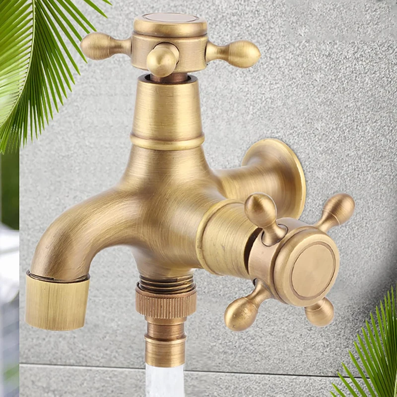 

Wall Mounted Sink Faucet Brass Antique Decorative Outdoor Kitchen Faucet Washing Machine Water Tap Widely Applicability