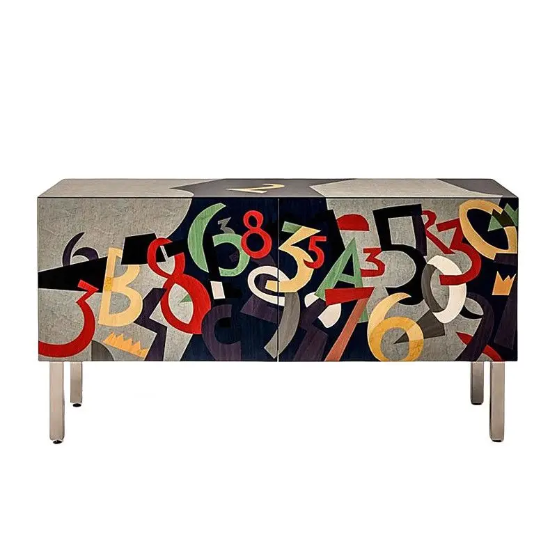

Italian light luxury solid wood dining side cabinet, artistic digital storage high-end furniture, painted porch cabinet