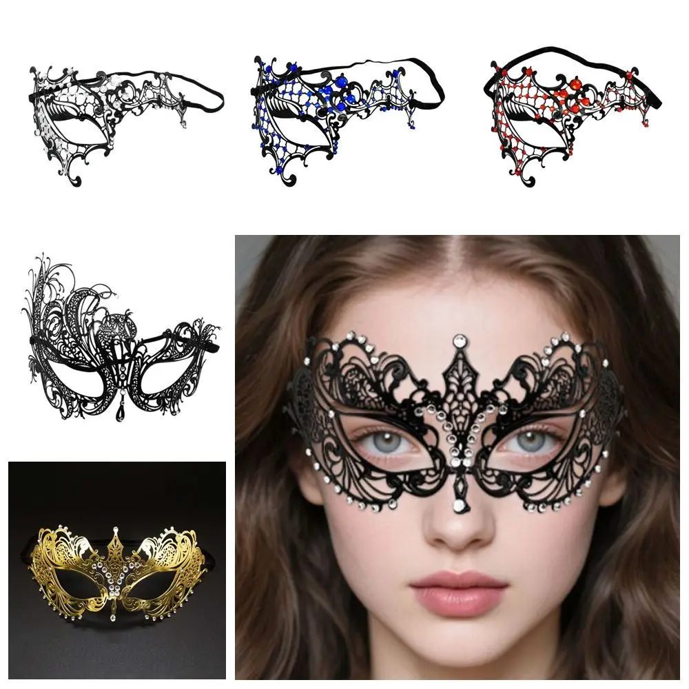

Venetian Halloween Half Face Mask Vintage Handmade Black Lace Metal Mask Hollowed-out Elastic Bands Masquerade Princess Mask