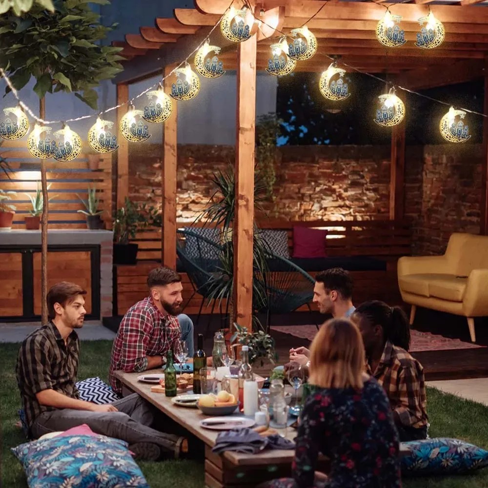 1 шт., Рамадан Мубарак, лунный замок, гирлянда, исламские лунные огни, украшения для Ид Рамадана для дома, на открытом воздухе