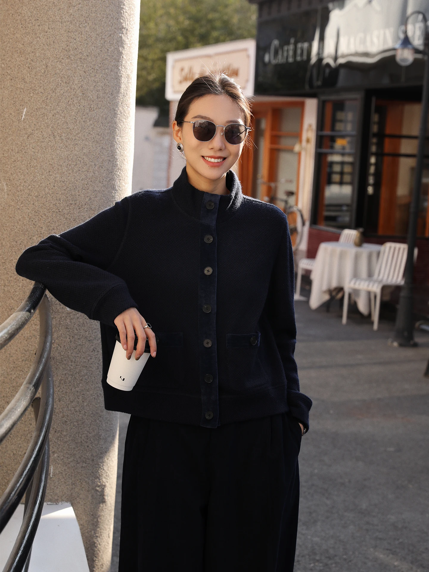 

Ele Knitted Open Cardigan Loose Long Sve Stand Collar Slimming Outerwear for Women Spring 2026 Faion New Arrival
